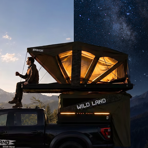 Trunk rooftop tent mounted on a pickup truck