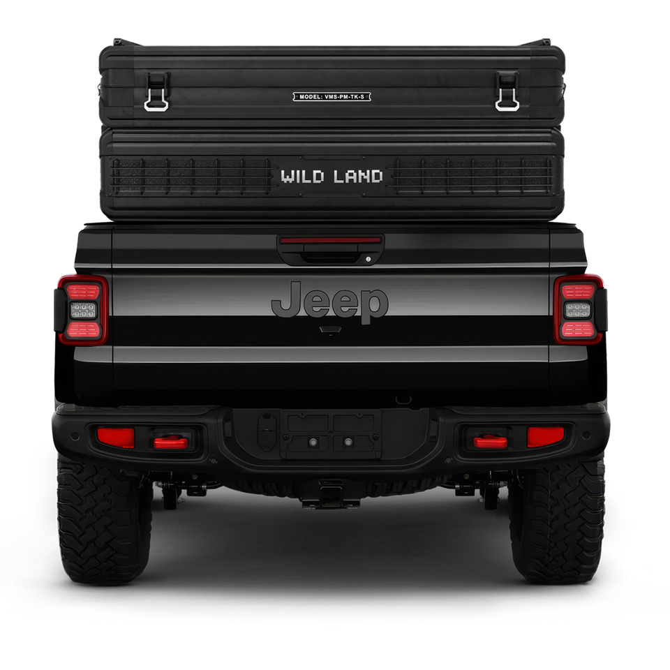 Trunk mounted on a Jeep Gladiator truck bed